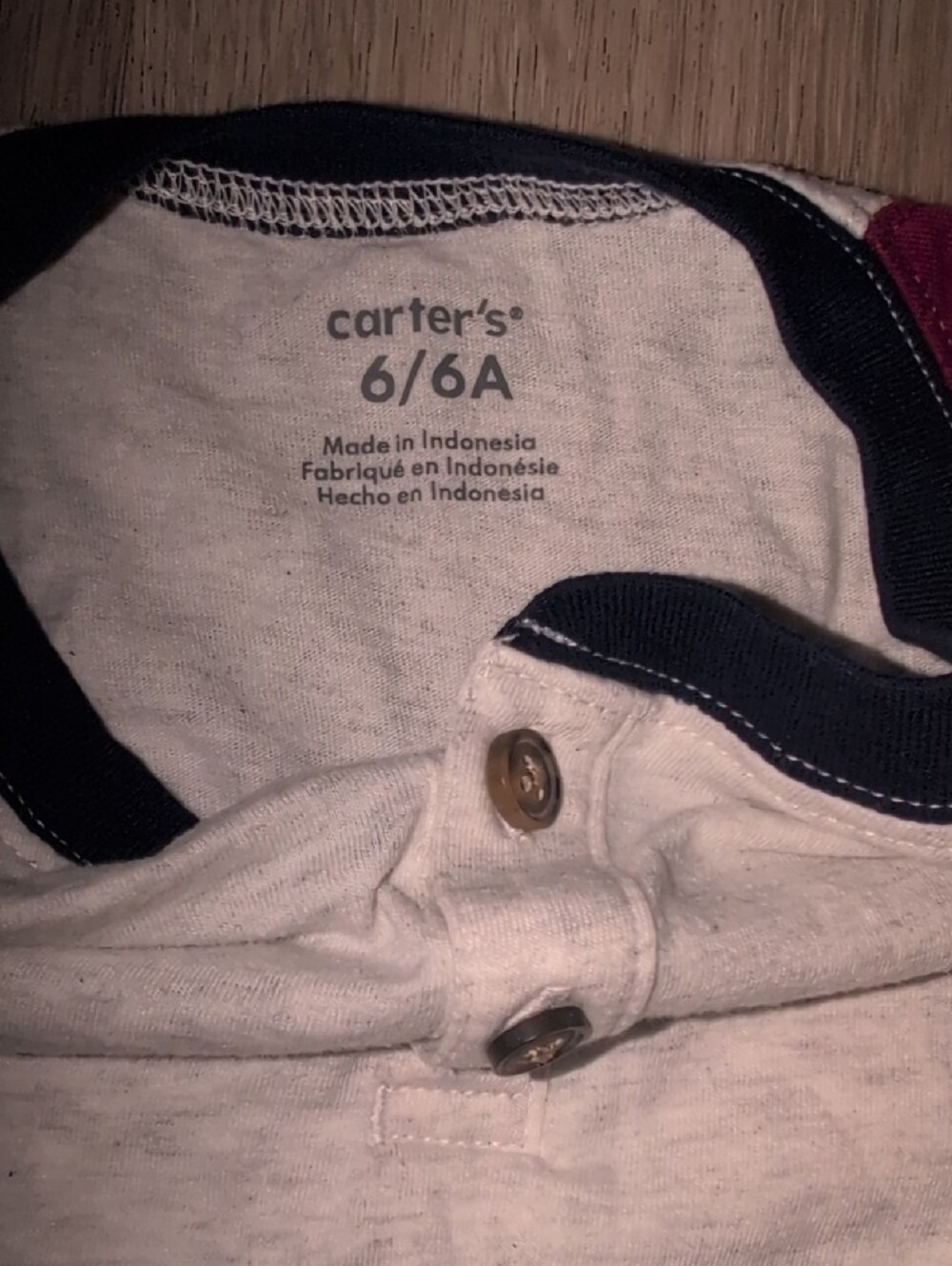 Carter's Cream Henley with Burgundy Raglan Sleeves - Picture 4 of 4